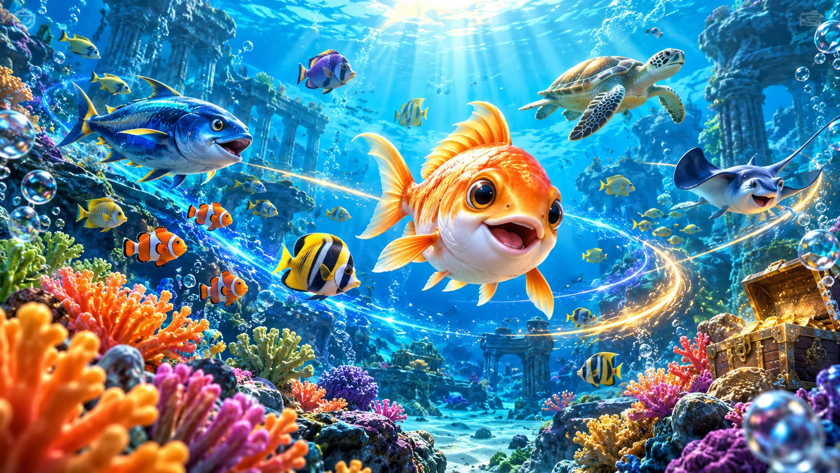 Original Happy Fishing JILI guide banner with tropical fish and coral